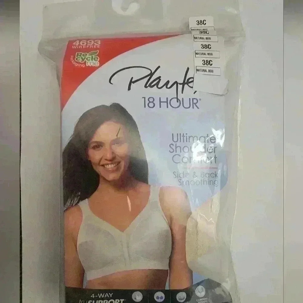Playtex 18 Hour Bra 4693 Beige Tan 38C Comfort Cushion Straps Wireless Tagless - Picture 6 of 6